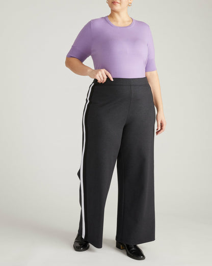 Universal Standard PowerPonte Denim Stephanie Pants - Charcoal with Black/White Stripe