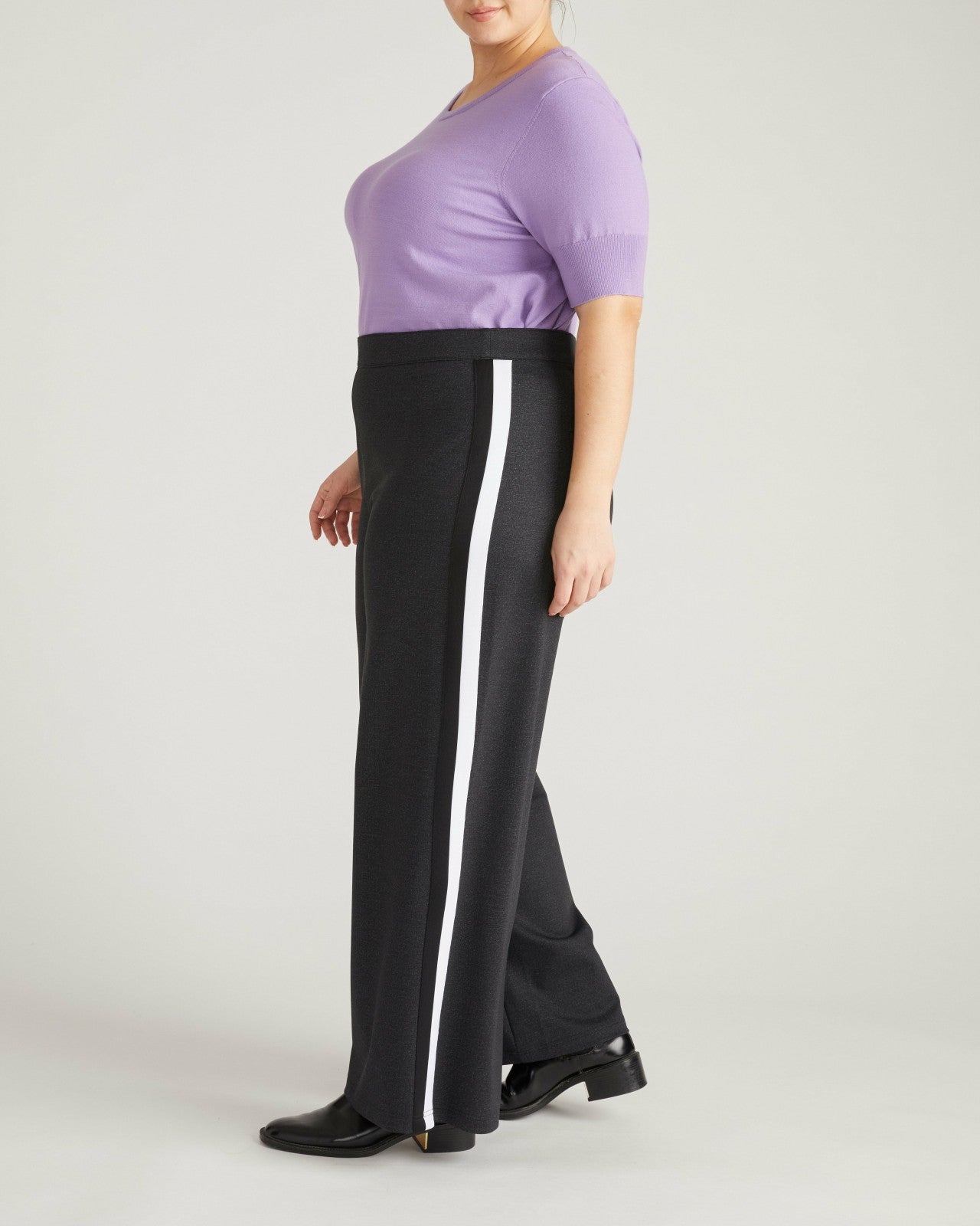 Universal Standard PowerPonte Denim Stephanie Pants - Charcoal with Black/White Stripe
