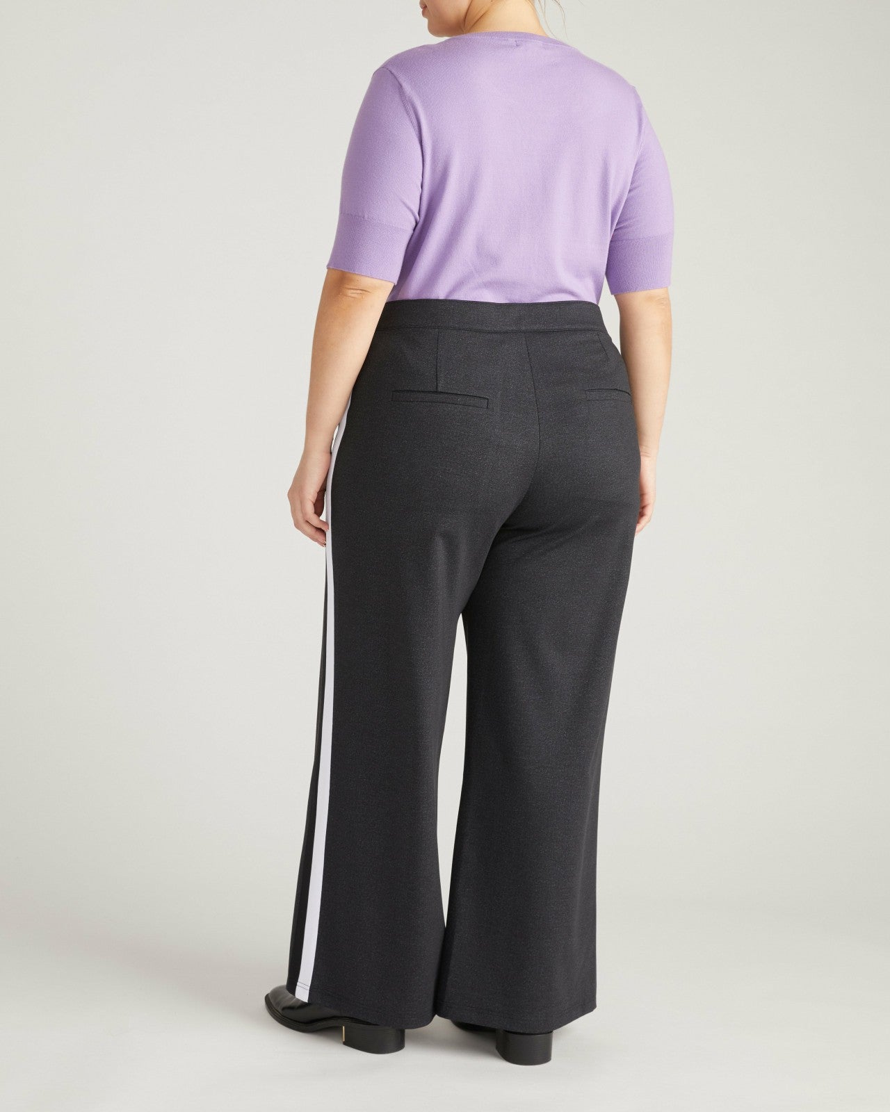 Universal Standard PowerPonte Denim Stephanie Pants - Charcoal with Black/White Stripe
