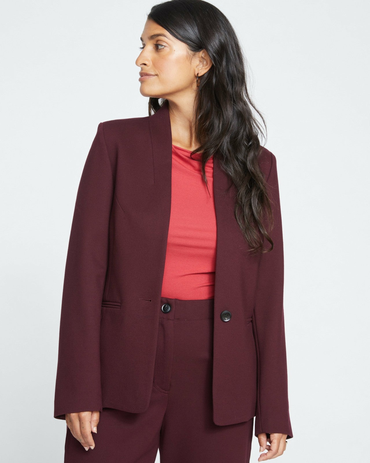 Universal Standard Lennox Collarless Ponte Blazer - Black Cherry