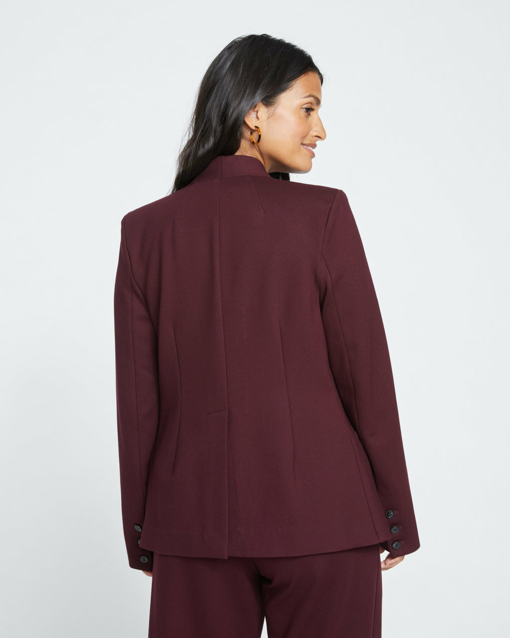 Universal Standard Lennox Collarless Ponte Blazer - Black Cherry