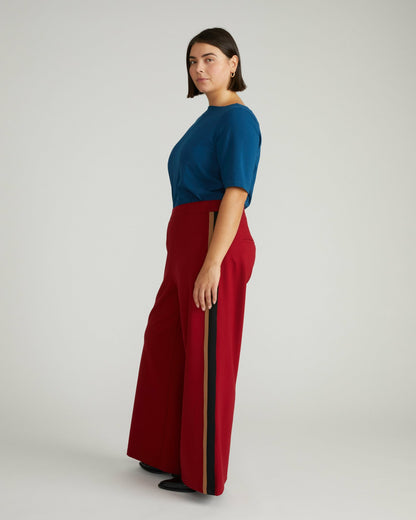 Universal Standard Stephanie Wide Leg Stripe Ponte Pants 30 Inch - Garnet with Camel/Blac