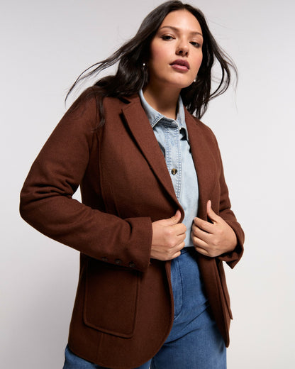 Universal Standard Kidjo Tailored Wool Jacket - Grizzly