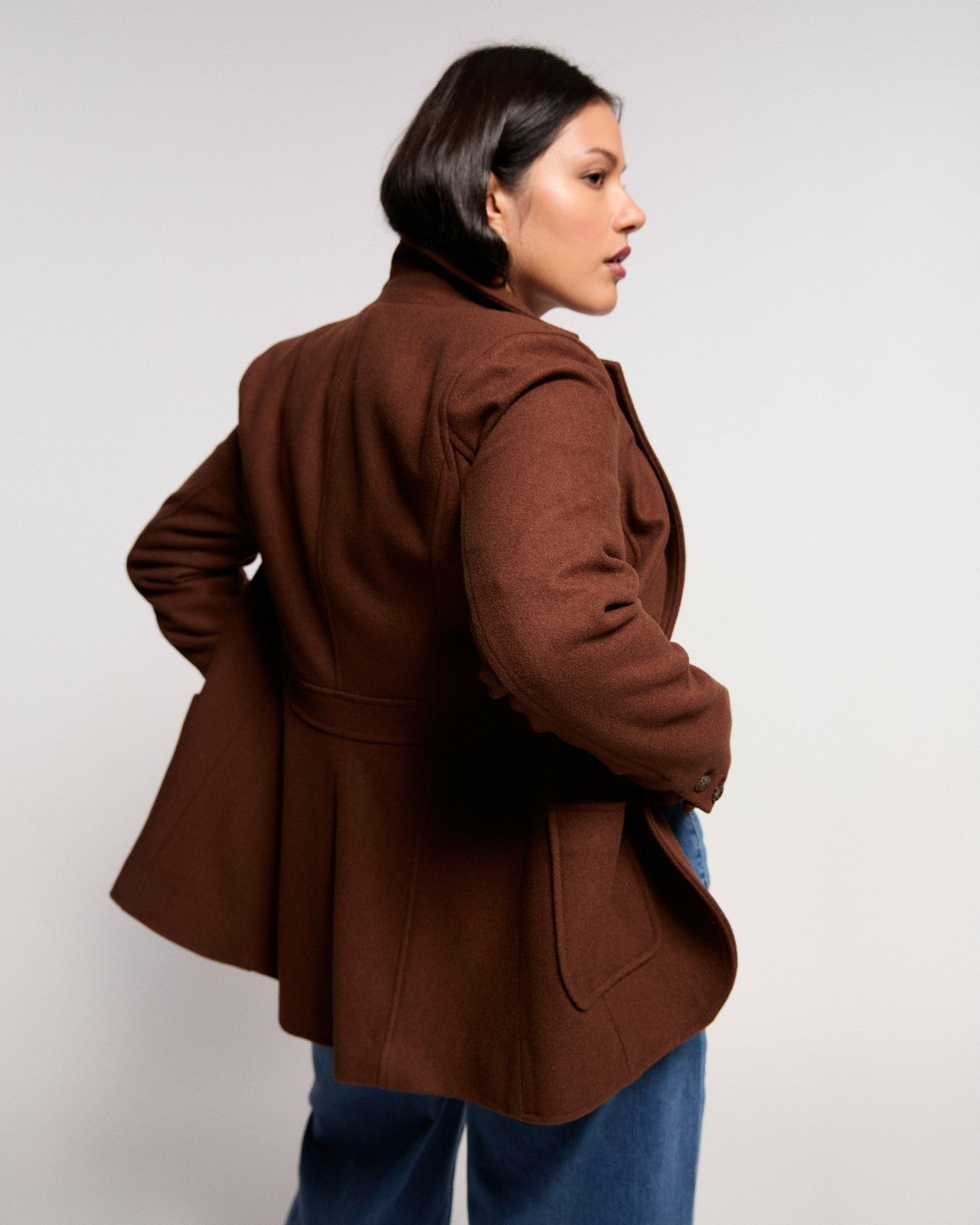 Universal Standard Kidjo Tailored Wool Jacket - Grizzly