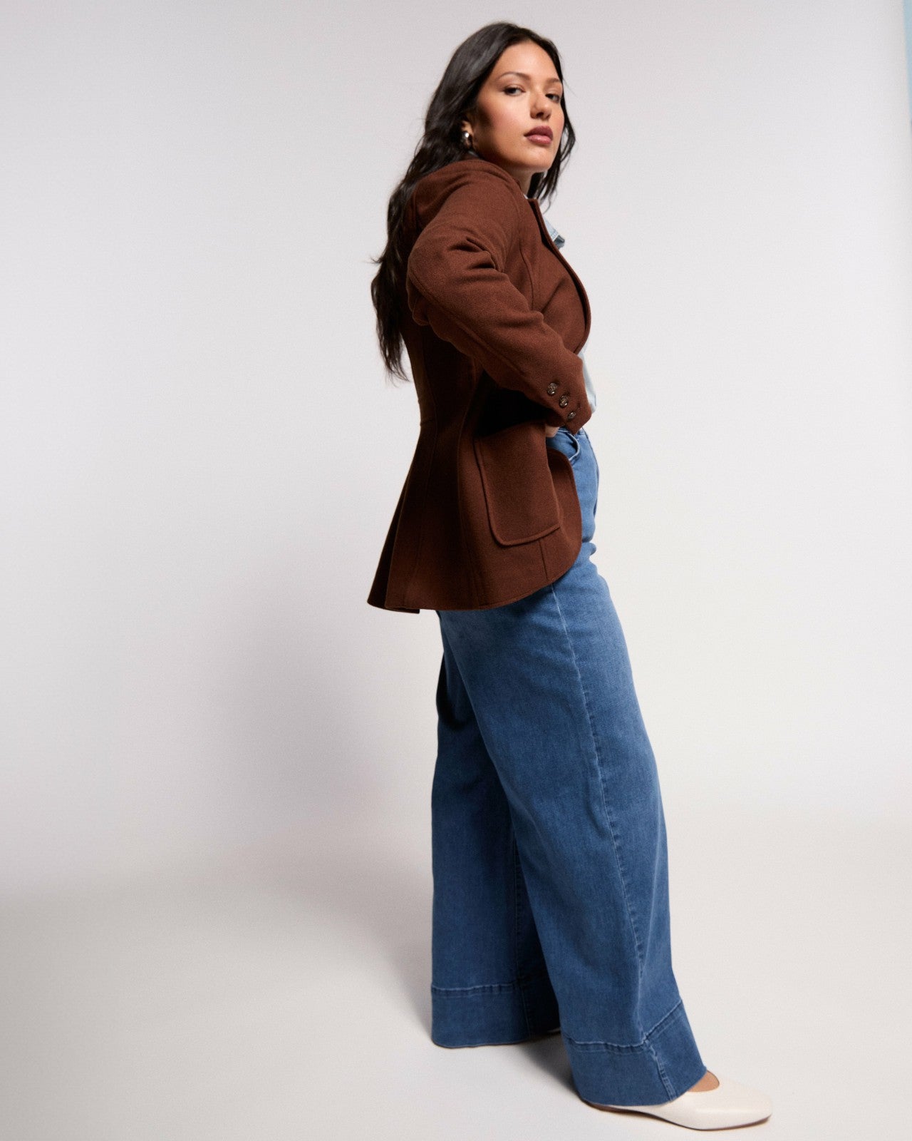 Universal Standard Kidjo Tailored Wool Jacket - Grizzly