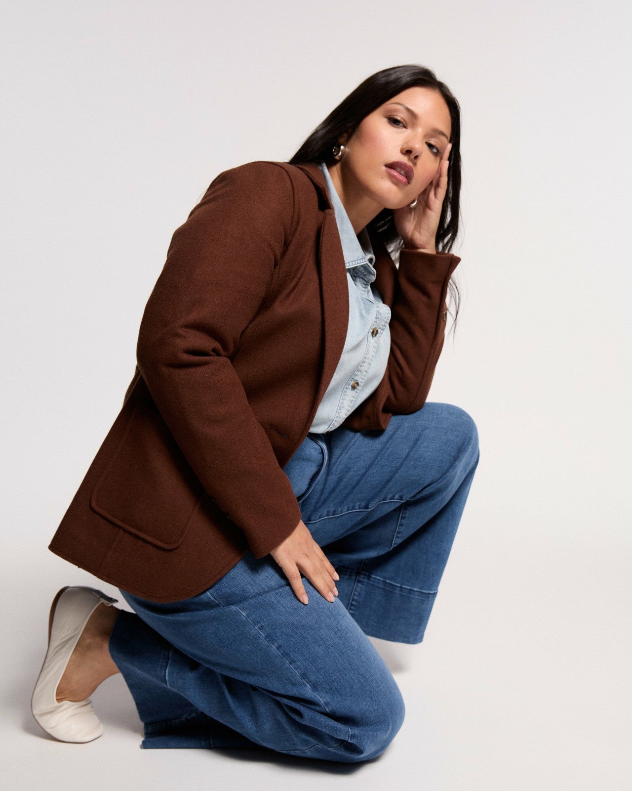 Universal Standard Kidjo Tailored Wool Jacket - Grizzly