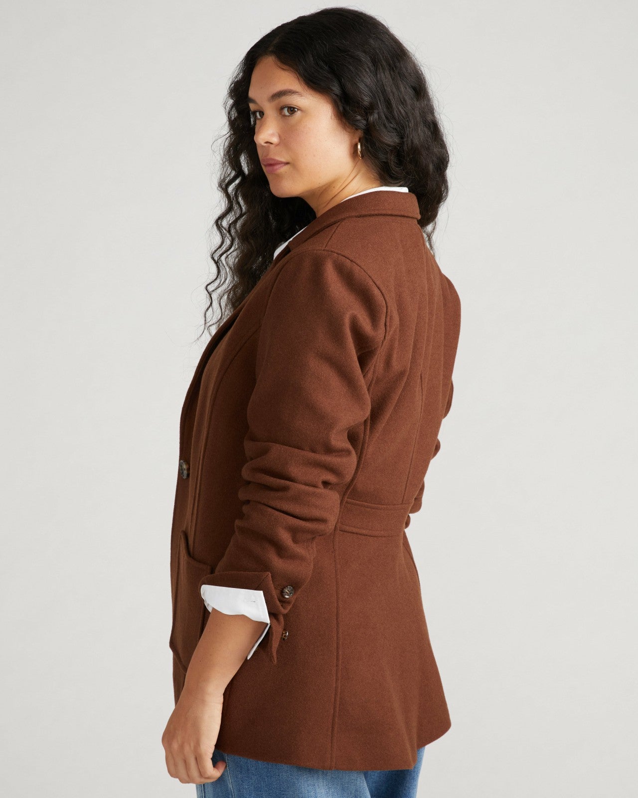 Universal Standard Kidjo Tailored Wool Jacket - Grizzly
