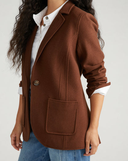 Universal Standard Kidjo Tailored Wool Jacket - Grizzly