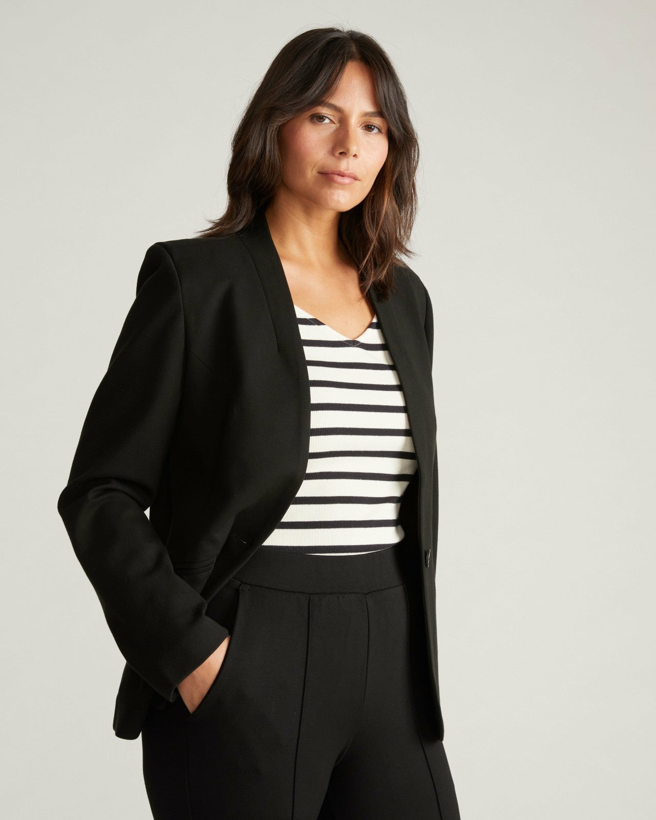 Universal Standard Lennox Collarless Ponte Blazer - Black