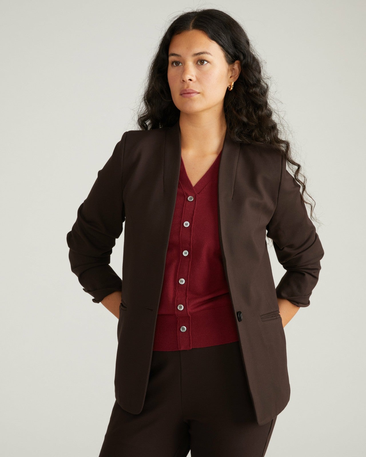 Universal Standard Lennox Collarless Ponte Blazer - Espresso
