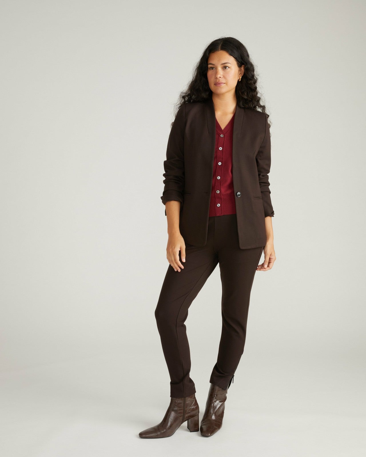 Universal Standard Lennox Collarless Ponte Blazer - Espresso