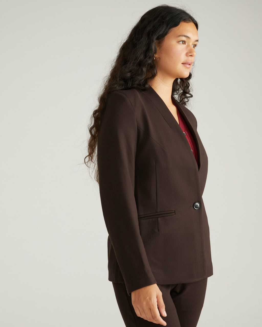 Universal Standard Lennox Collarless Ponte Blazer - Espresso