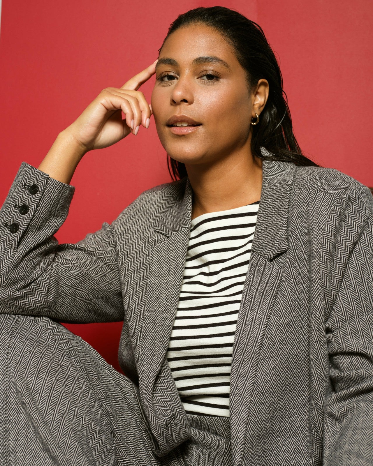 Universal Standard Beas Ponte Blazer - Herringbone Tweed