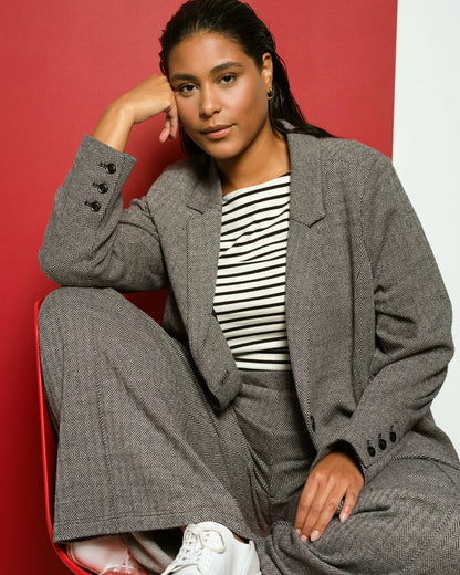 Universal Standard Beas Ponte Blazer - Herringbone Tweed