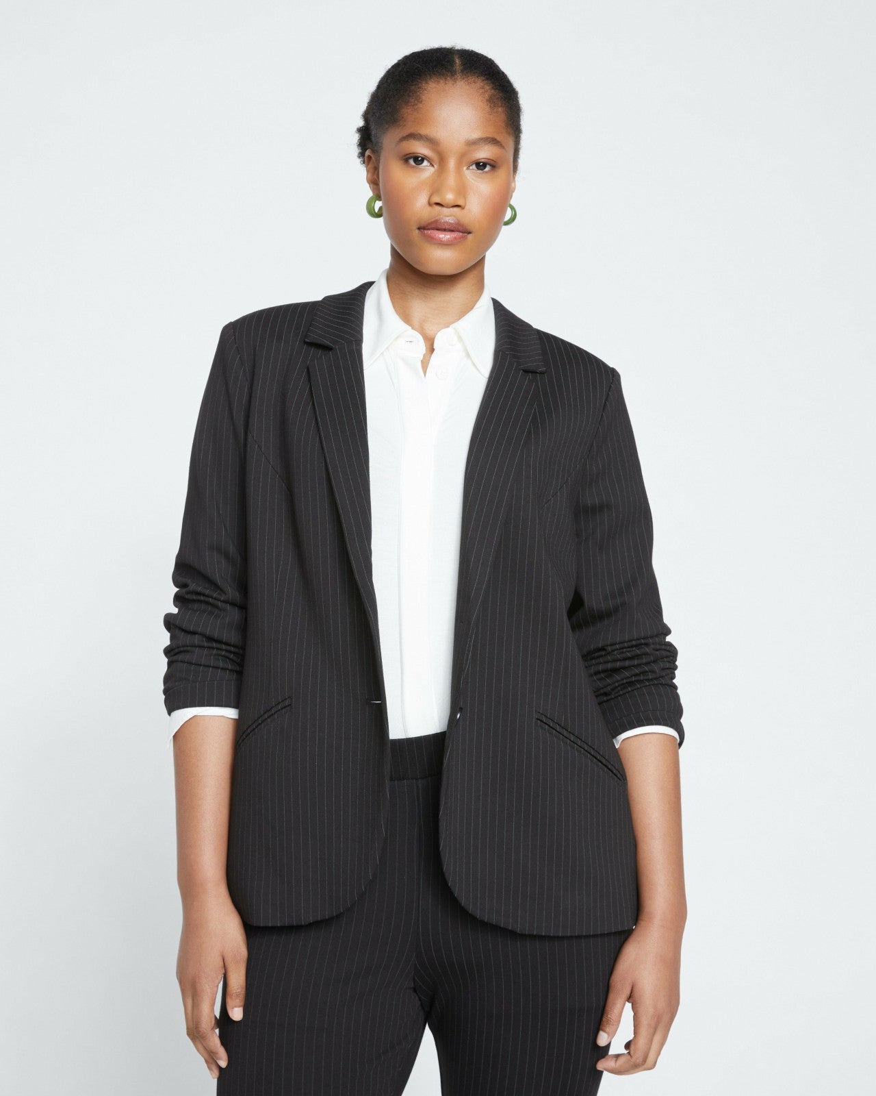 Universal Standard Beas Ponte Blazer - Slate Pinstripe