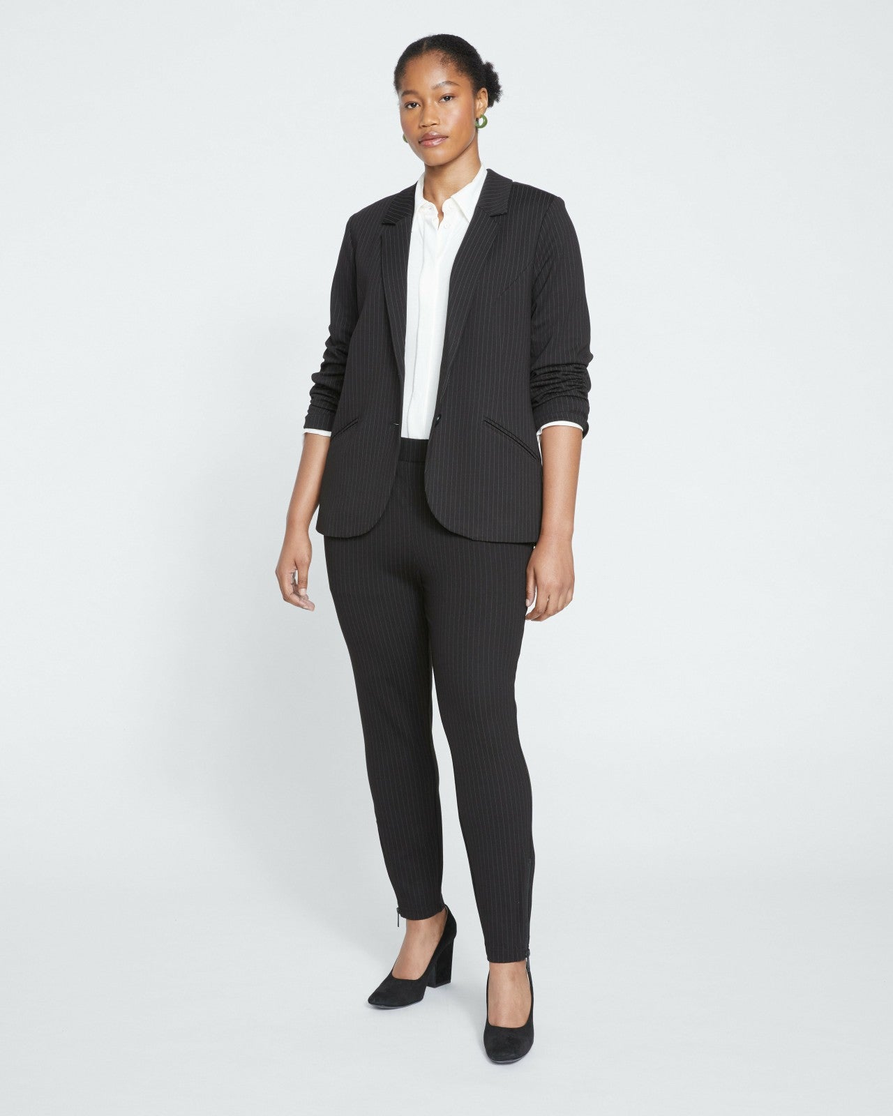 Universal Standard Beas Ponte Blazer - Slate Pinstripe