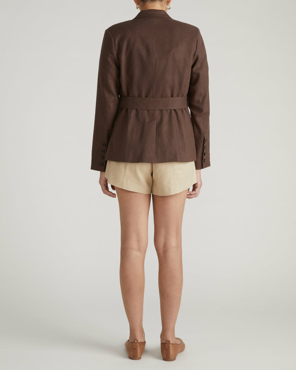 Universal Standard Belted Double Breasted Linen Blend Blazer - Sophisticated Brown