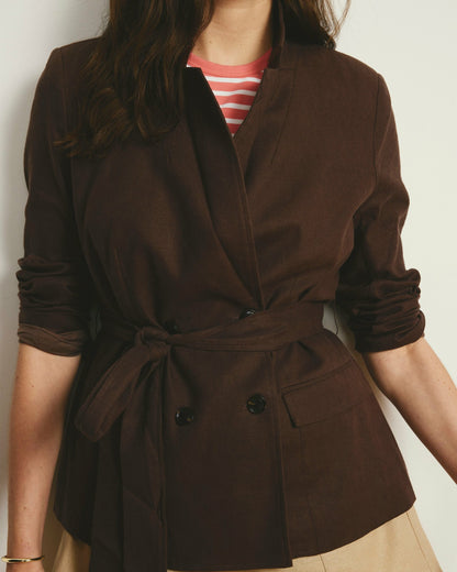 Universal Standard Belted Double Breasted Linen Blend Blazer - Sophisticated Brown