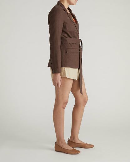 Universal Standard Belted Double Breasted Linen Blend Blazer - Sophisticated Brown
