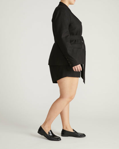Universal Standard Belted Double Breasted Linen Blend Blazer - Black
