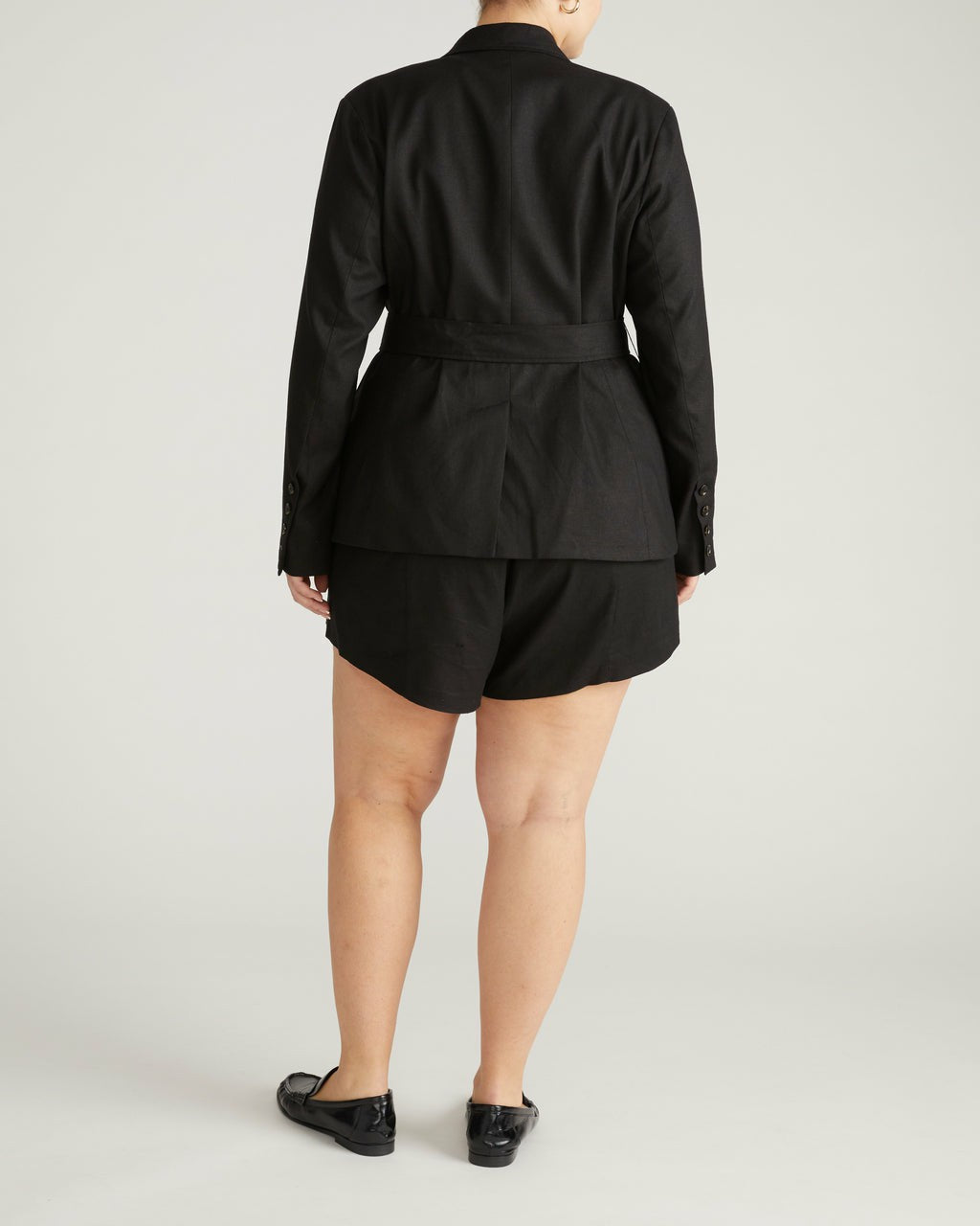 Universal Standard Belted Double Breasted Linen Blend Blazer - Black