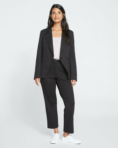 Universal Standard Bianca Double Breasted Ponte Blazer - Slate Pinstripe