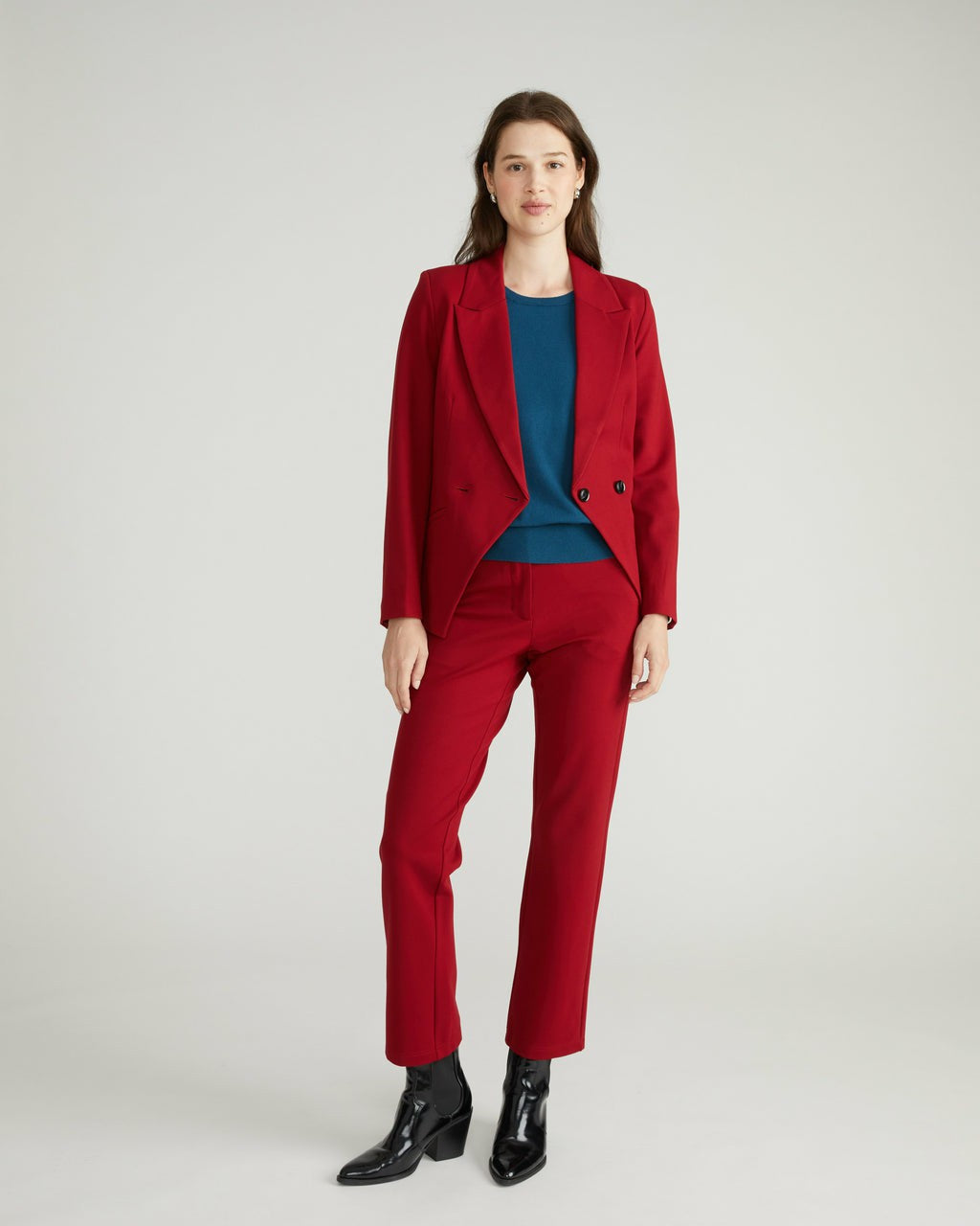 Universal Standard Bianca Double Breasted Ponte Blazer - Garnet