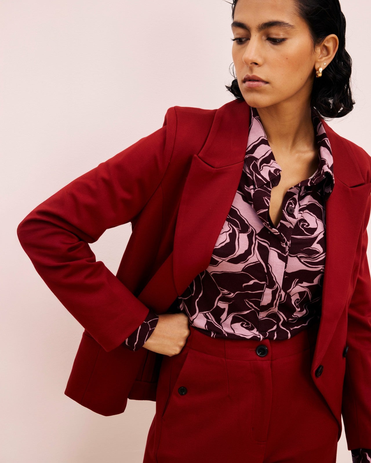 Universal Standard Bianca Double Breasted Ponte Blazer - Garnet