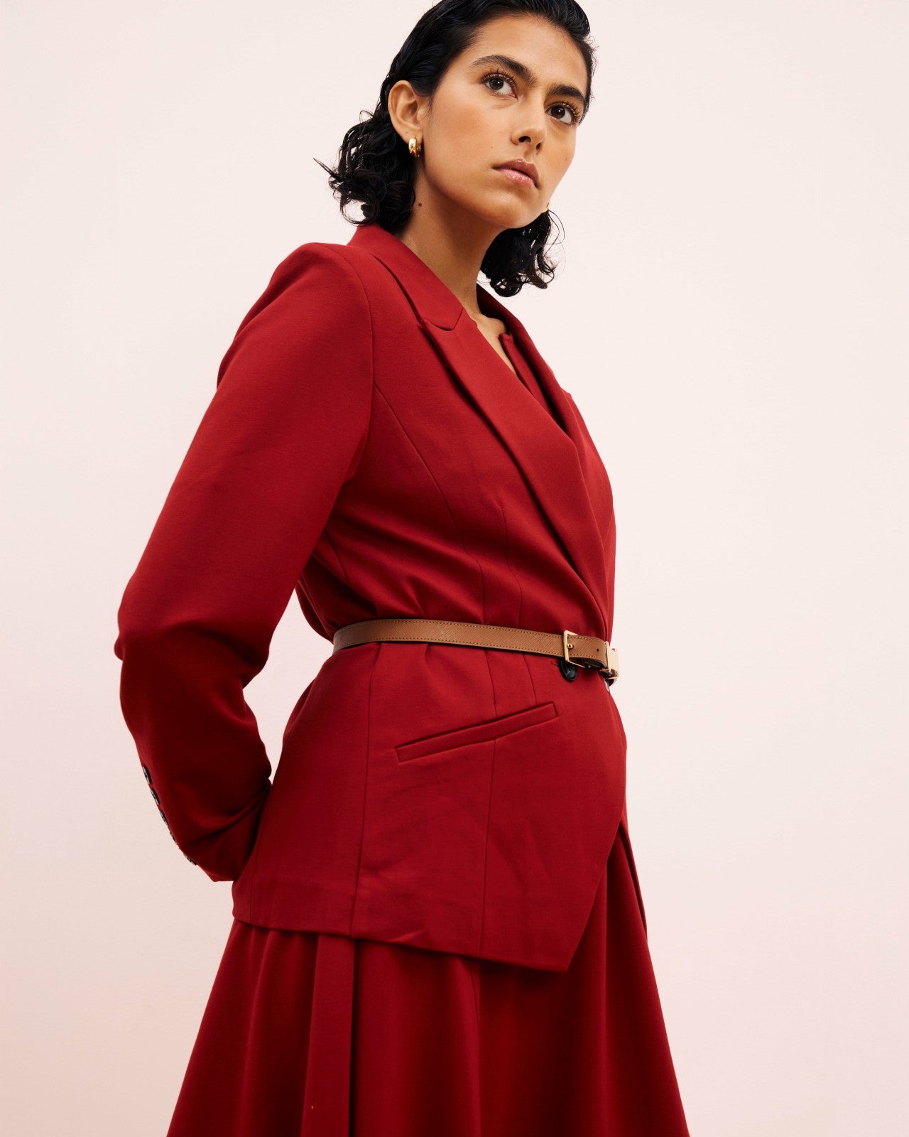Universal Standard Bianca Double Breasted Ponte Blazer - Garnet