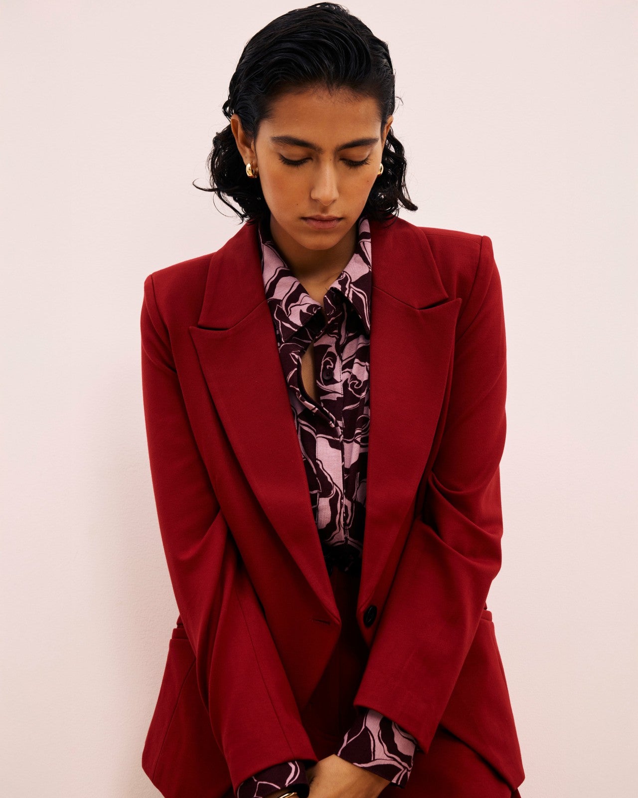 Universal Standard Bianca Double Breasted Ponte Blazer - Garnet