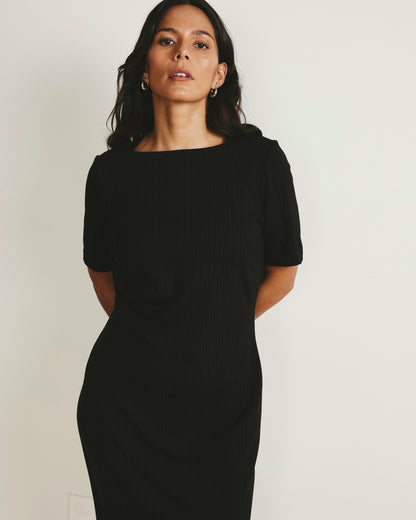 Universal Standard Envelope Neck Ponte Dress - Slate Pinstripe