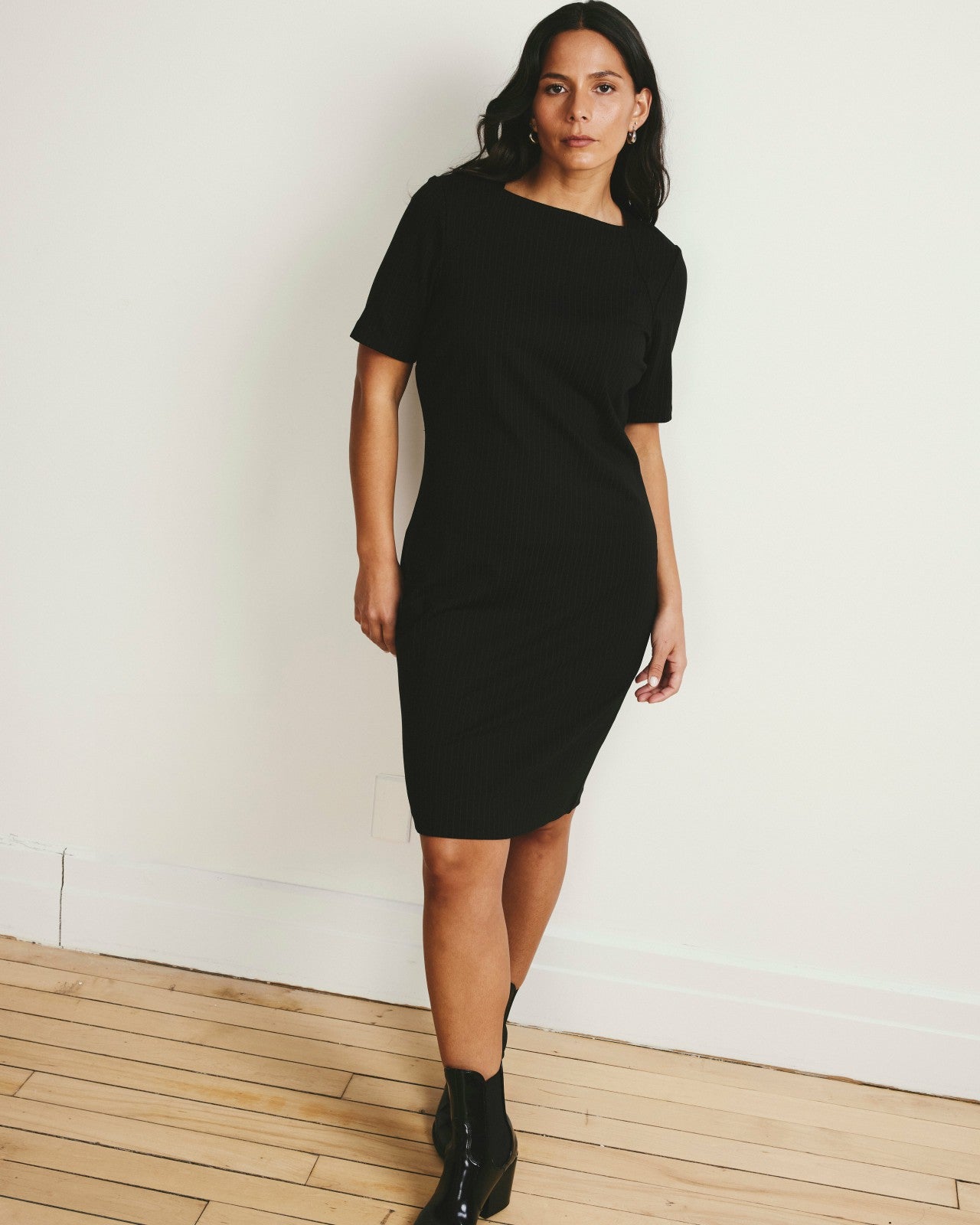 Universal Standard Envelope Neck Ponte Dress - Slate Pinstripe