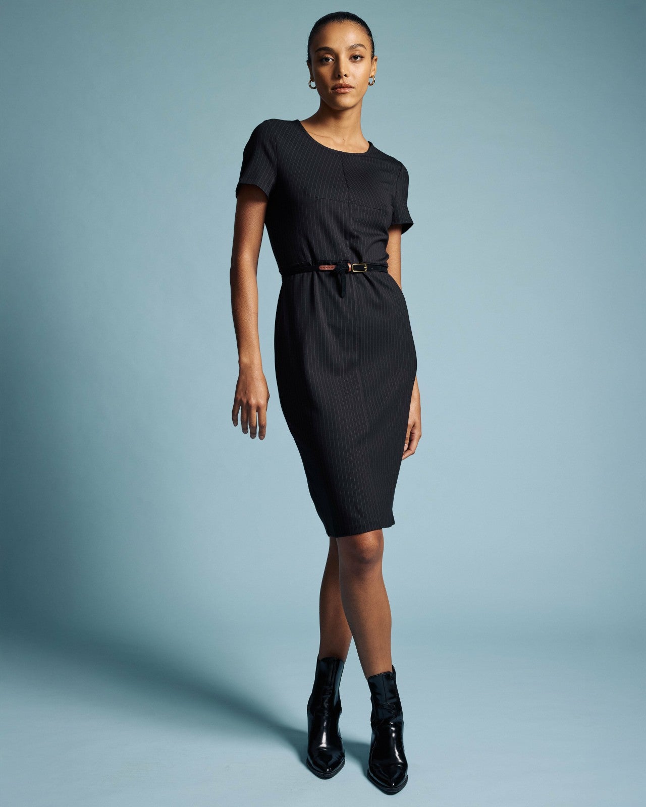 Universal Standard Executive Ponte Dress - Slate Pinstripe