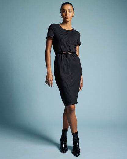 Universal Standard Executive Ponte Dress - Slate Pinstripe