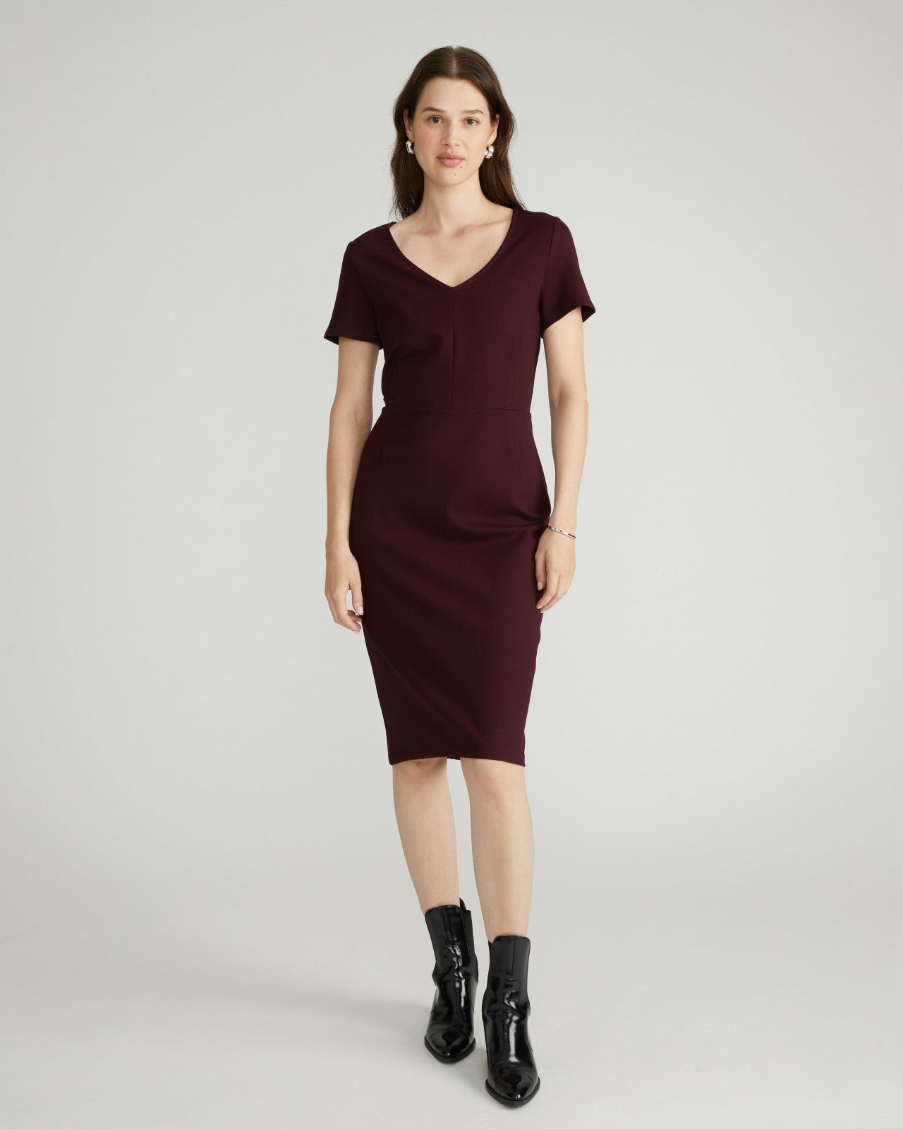 Universal Standard Executive V Neck Ponte Dress - Black Cherry