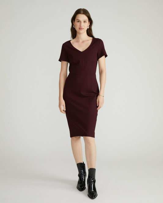 Universal Standard Executive V Neck Ponte Dress - Black Cherry