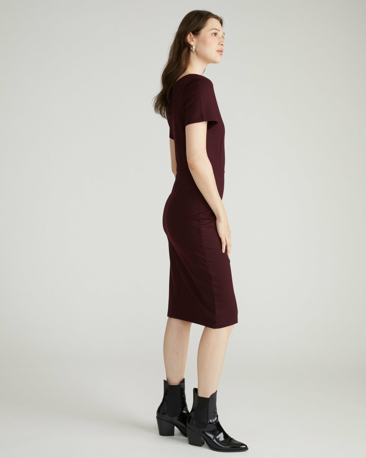 Universal Standard Executive V Neck Ponte Dress - Black Cherry