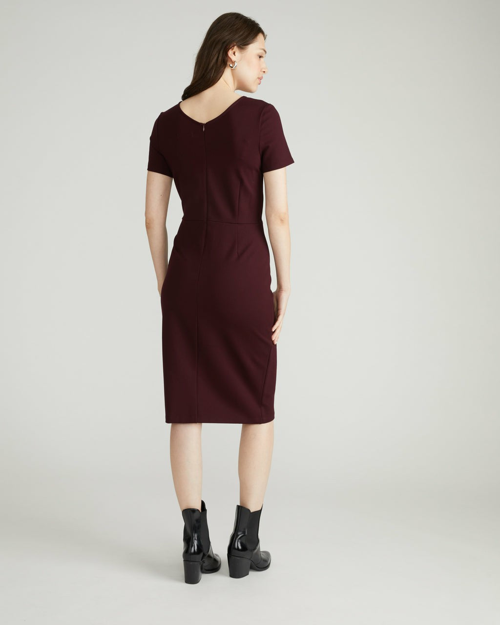 Universal Standard Executive V Neck Ponte Dress - Black Cherry
