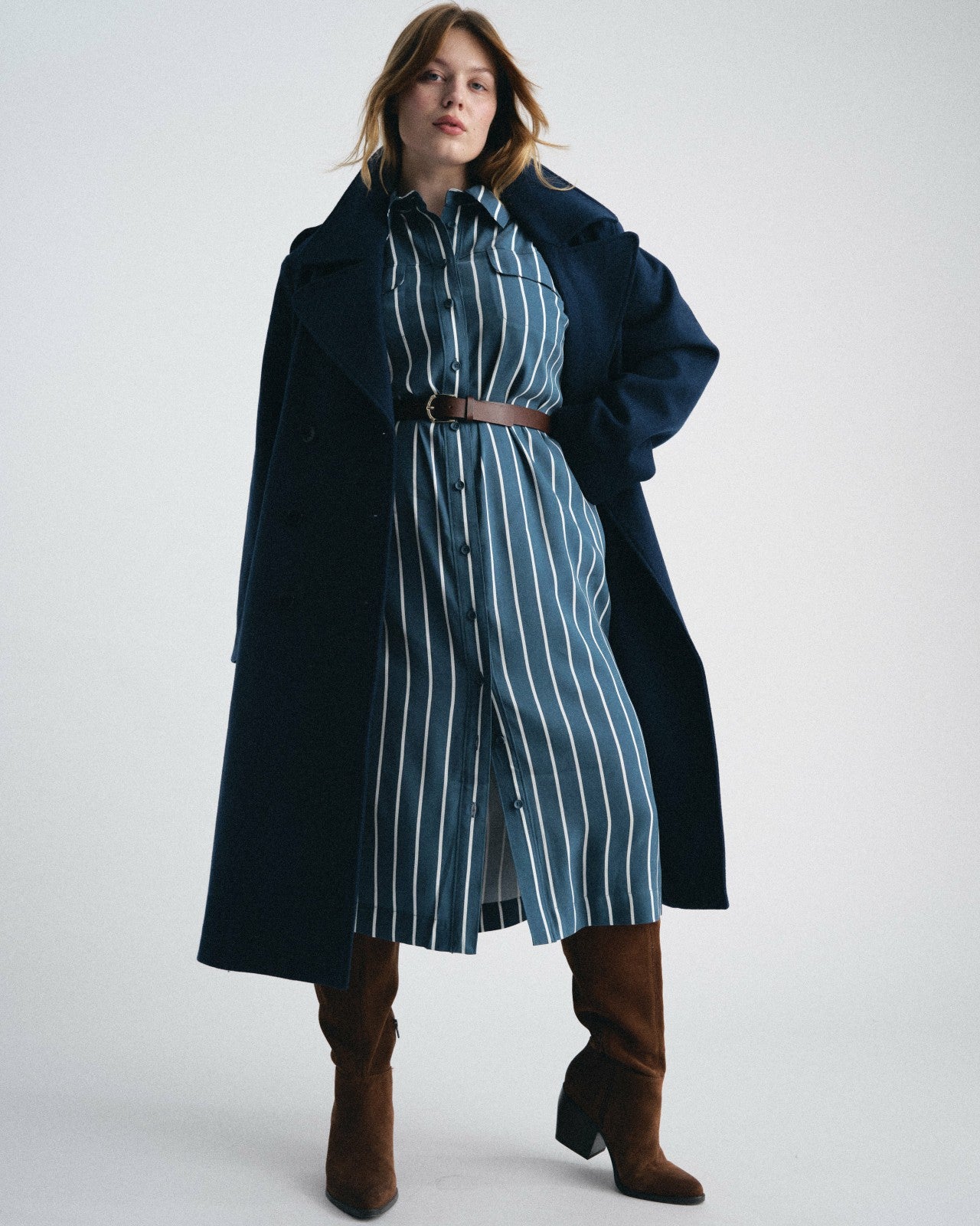 Universal Standard Cooling Stretch Cupro Savannah Dress - Ensign Blue/White Stripe