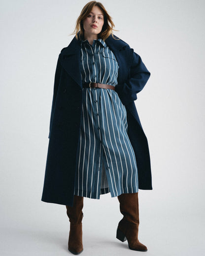 Universal Standard Cooling Stretch Cupro Savannah Dress - Ensign Blue/White Stripe
