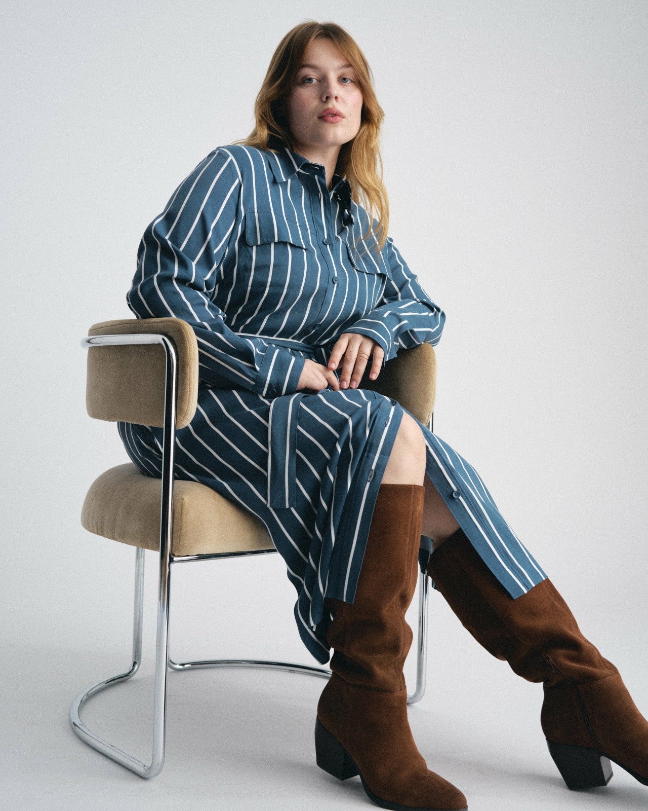 Universal Standard Cooling Stretch Cupro Savannah Dress - Ensign Blue/White Stripe