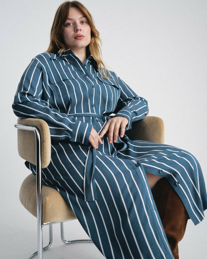 Universal Standard Cooling Stretch Cupro Savannah Dress - Ensign Blue/White Stripe