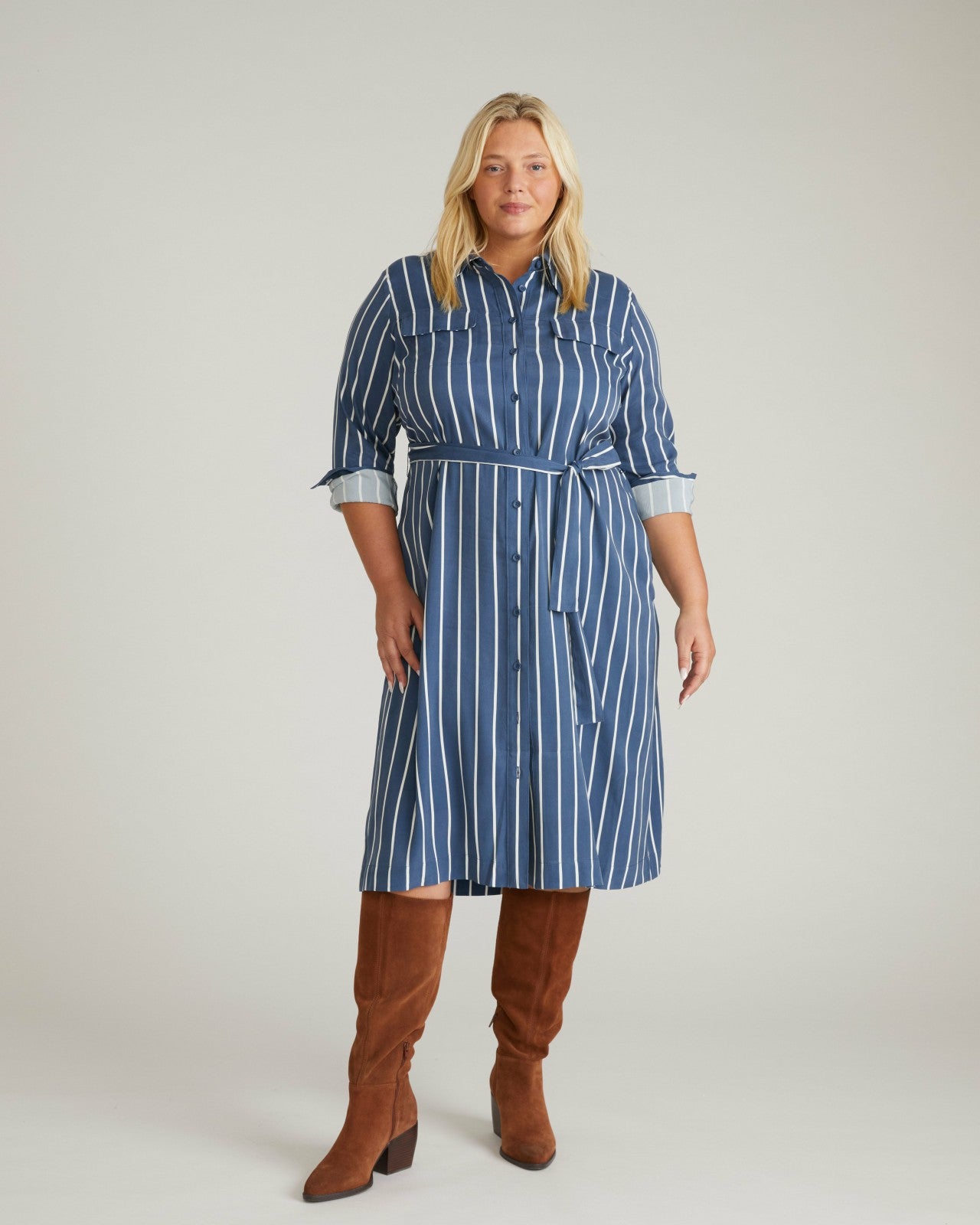 Universal Standard Cooling Stretch Cupro Savannah Dress - Ensign Blue/White Stripe