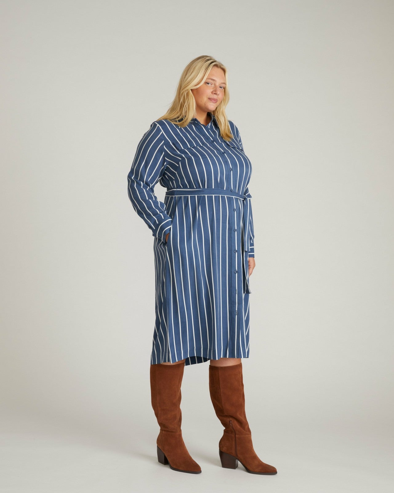 Universal Standard Cooling Stretch Cupro Savannah Dress - Ensign Blue/White Stripe