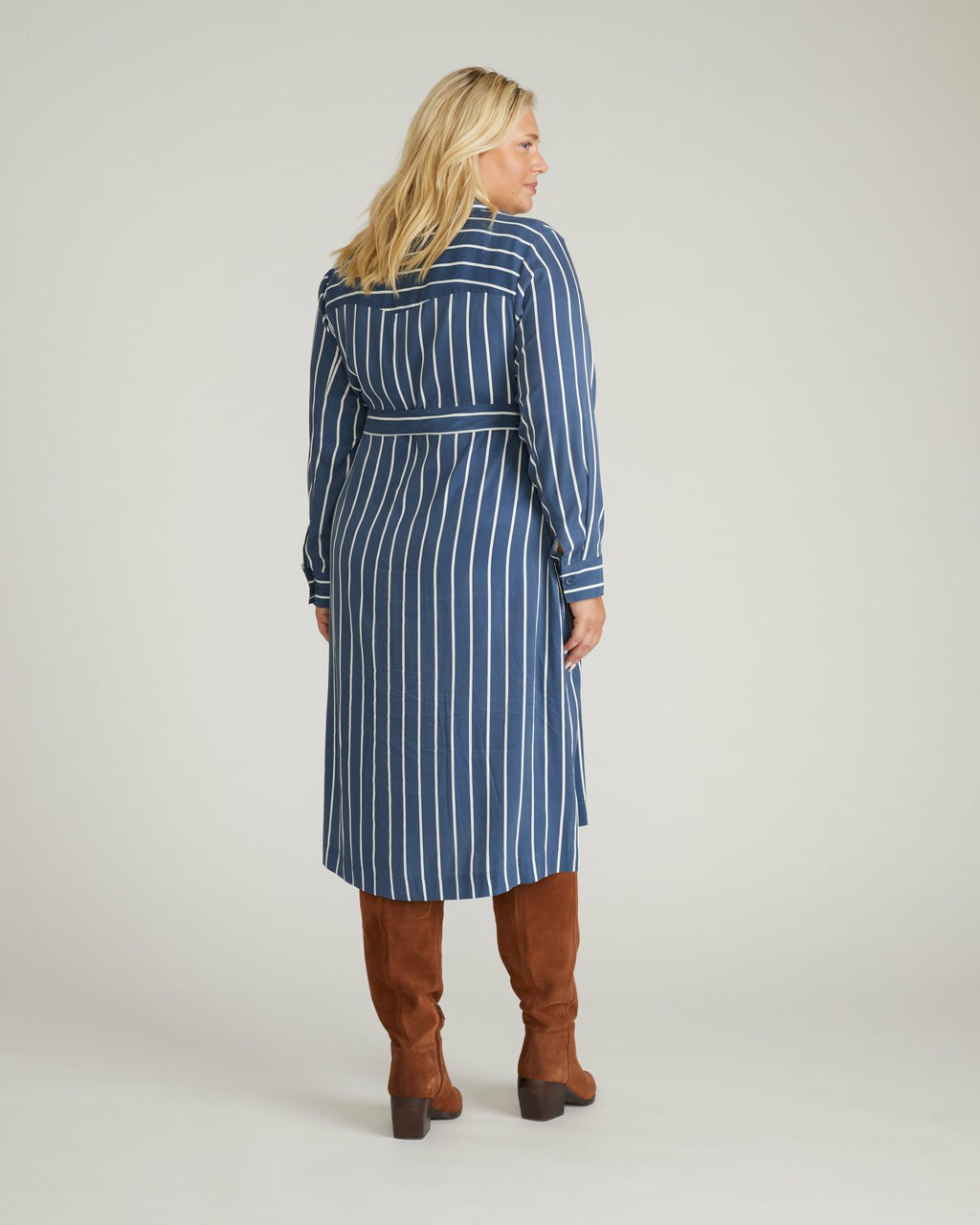 Universal Standard Cooling Stretch Cupro Savannah Dress - Ensign Blue/White Stripe