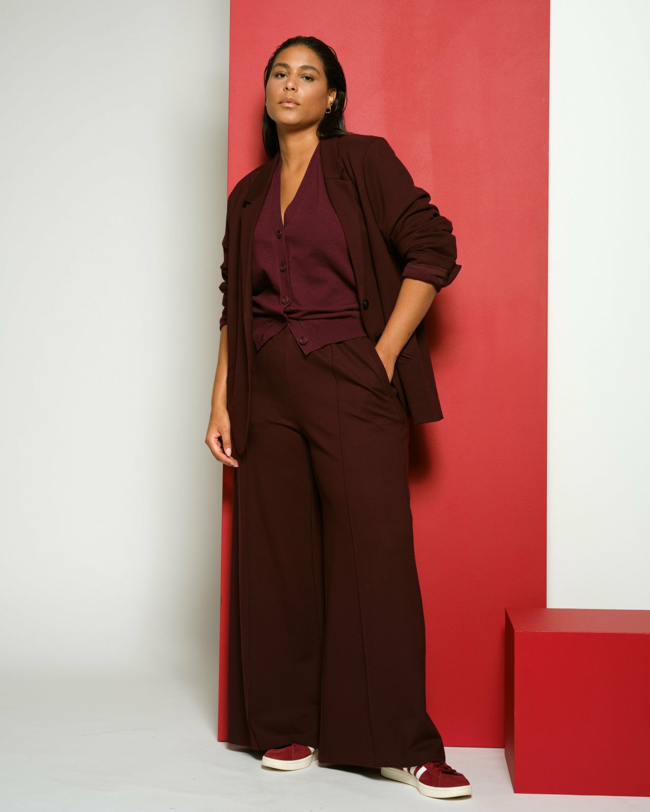 Universal Standard Pam Pintuck Wide Leg Ponte Pants - Black Cherry