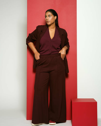 Universal Standard Pam Pintuck Wide Leg Ponte Pants - Black Cherry