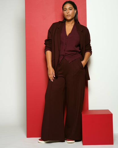 Universal Standard Pam Pintuck Wide Leg Ponte Pants - Black Cherry