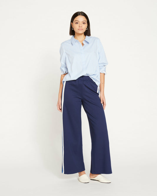 Universal Standard Stephanie Wide Leg Stripe Ponte Pants 30 Inch - Navy with Blue/White S