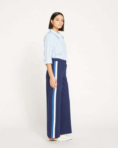 Universal Standard Stephanie Wide Leg Stripe Ponte Pants 30 Inch - Navy with Blue/White S